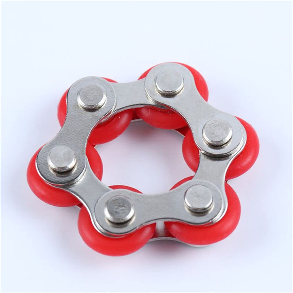 Metal Anxiety Ring Bike Chain Finger Fidget Toy, Anti Stress Anxiety Antistress Fidget Prop(red)
