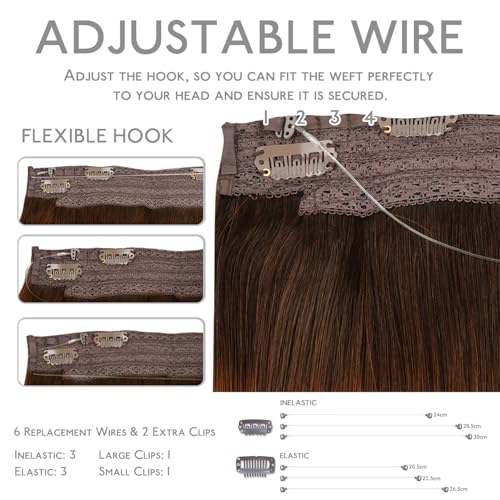 Image of WENNALIFE Wire Hair Extensions Real Human Hair 20 inch 140g Chocolate Brown Remy Real Hair Extensions Invisible Wire Human Hair Natural Easy to Apply Reusable for Volume Straight Hair