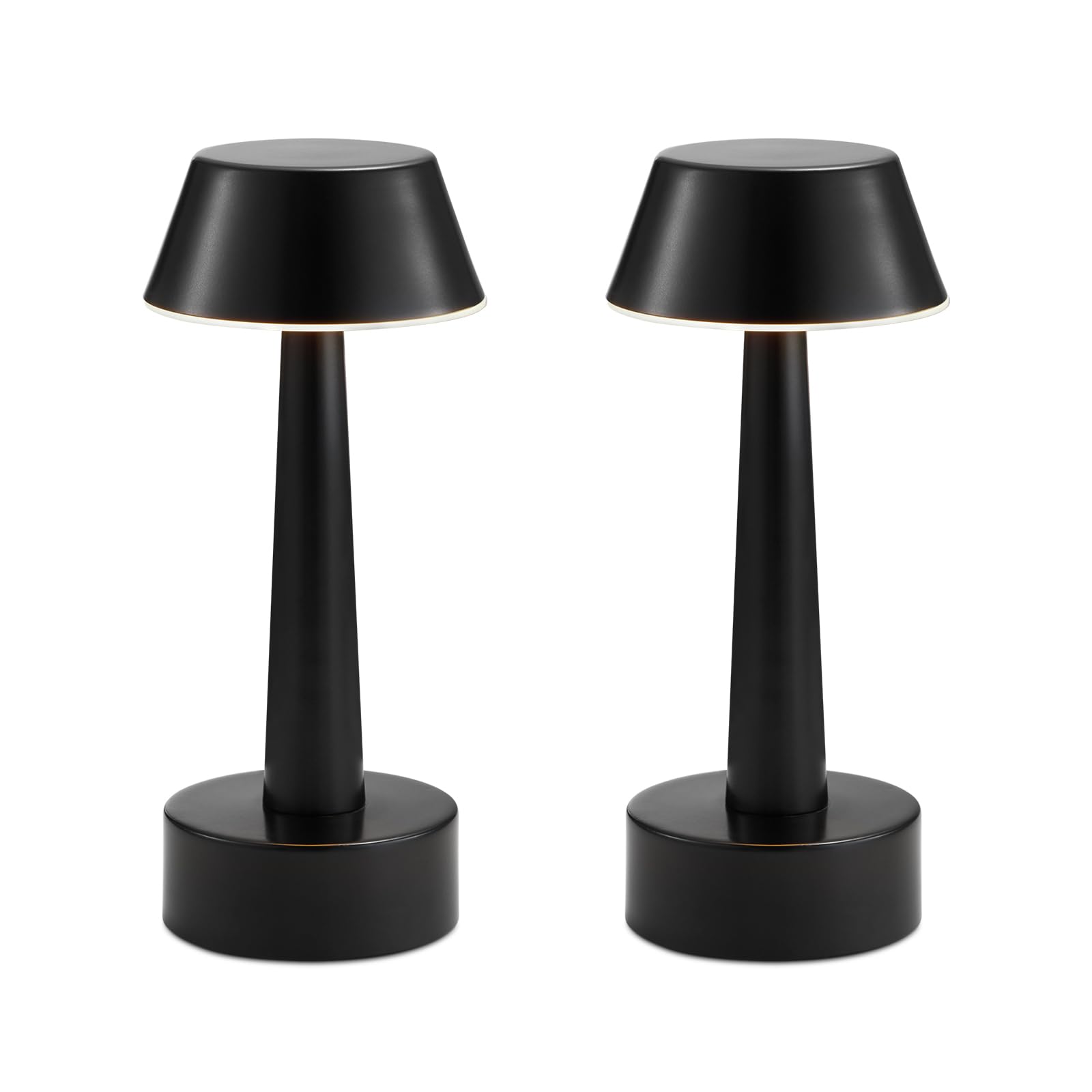 2 Pack Small Cordless Table Lamp, Battery Operated Black Lamp for Restaurant Dinner Table, Rechargeable 3-Way Dimmable Touch Light Portable Metal Night Light for Bedside Dining Room Patio Bar Outdoor