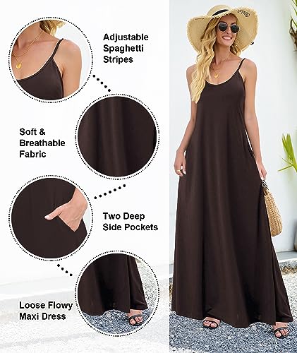 Image of Wolddress Womens Maxi Dress with Pockets 2026 Casual Strap Plus Size Loose Plain Long Office Summer Beach Travel Dresses S-5X