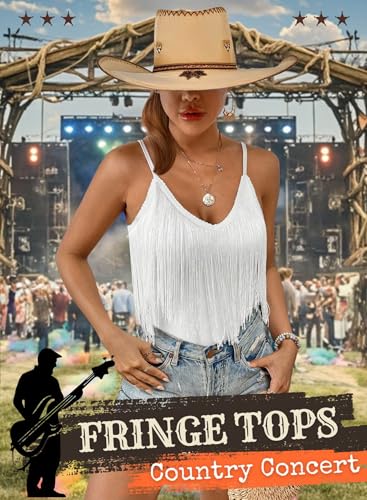Western Cowgirl Fringe Top for Women - Country Concert Outfits Festival Tassel Hem Boho Rodeo Dress Rave Tank Shirt2