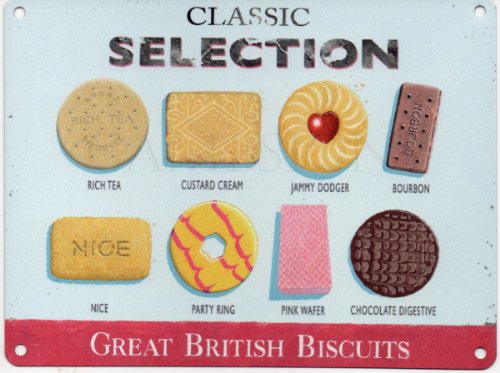 CambSigns Great British publicitaire en métal avec Inscription Biscuits, Acier, Small 200mm X 150mm