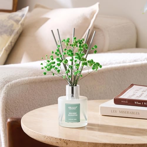 Image of Airkeep Reed Diffuser Set,3.38 fl oz (100 ml) - Wild Mint&Eucalyptus Oil Diffusers with 8 Reed Sticks, Home Fragrance Reed Diffuser for Bathroom Shelf Decor