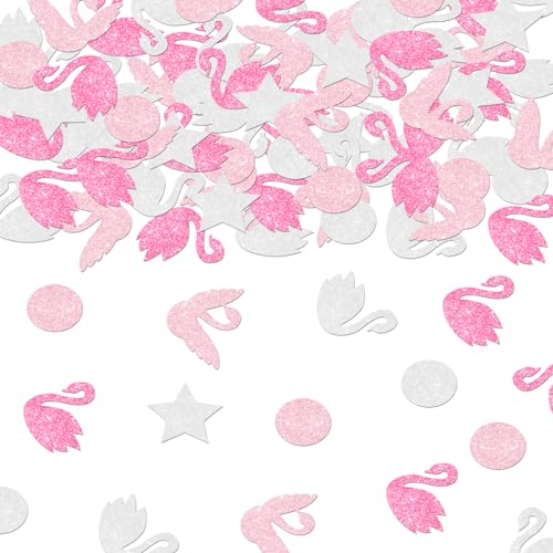 Lot de 200 confettis sur le thème du cygne, princesse, décoration de table à paillettes, blanc...