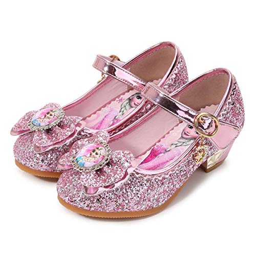 YOSICIL Disfraz Princesa Zapatos Frozenn Elsa Zapatos de Lentejuelas Antideslizante Niñas Zapatos de Tacón Zapatillas de Baile para Vestir Fiesta Cumpleaños Boda Infantil 3-14 Años,Rosa,26