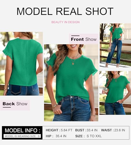 SHEWIN Womens Summer Tops Crewneck Short Sleeve T Shirts Casual Textured Work Shirt Loose Blouses4