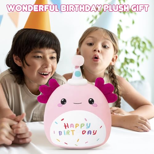 Image of SQEQE Happy Birthday Axolotl Plush Axolotl Stuffed Animal Toy Pink Birthday Plushies Home Decor for Girls Boys Kids(14 Inch)