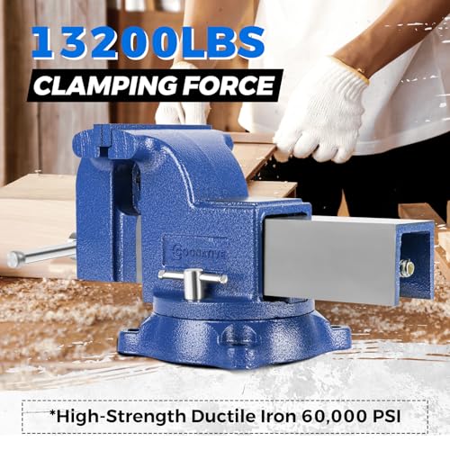 Image of 6 inch Heavy-Duty Bench Vise 13200LBS Stronger Clamping Force Ductile Iron Bench Vise 6 Inch 360 Swivel Bench Vice with Anvil Blue, Include Mini Bench Vice Clamp