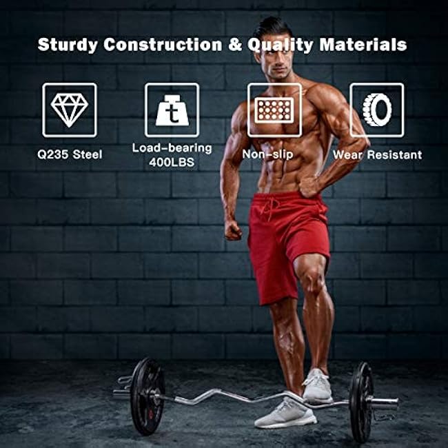 Goplus 400Lbs Olympic EZ Curl Bar for Strength Training, 48¡¯¡¯ Solid Steel Barbell Weight Lifting Bar, Home Gym Equipment with Copper Sleeve and Bearing Connection