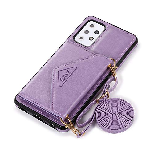 Futanwei Envelope Crossbody Lanyard Cases For Samsung Galaxy A32 5G Case, Galaxy A32 5G Wallet Case, Premium Pu Leather Back Cover Women's Case With Card Holder For Samsung Galaxy A32 5G, Lavender #TOP1