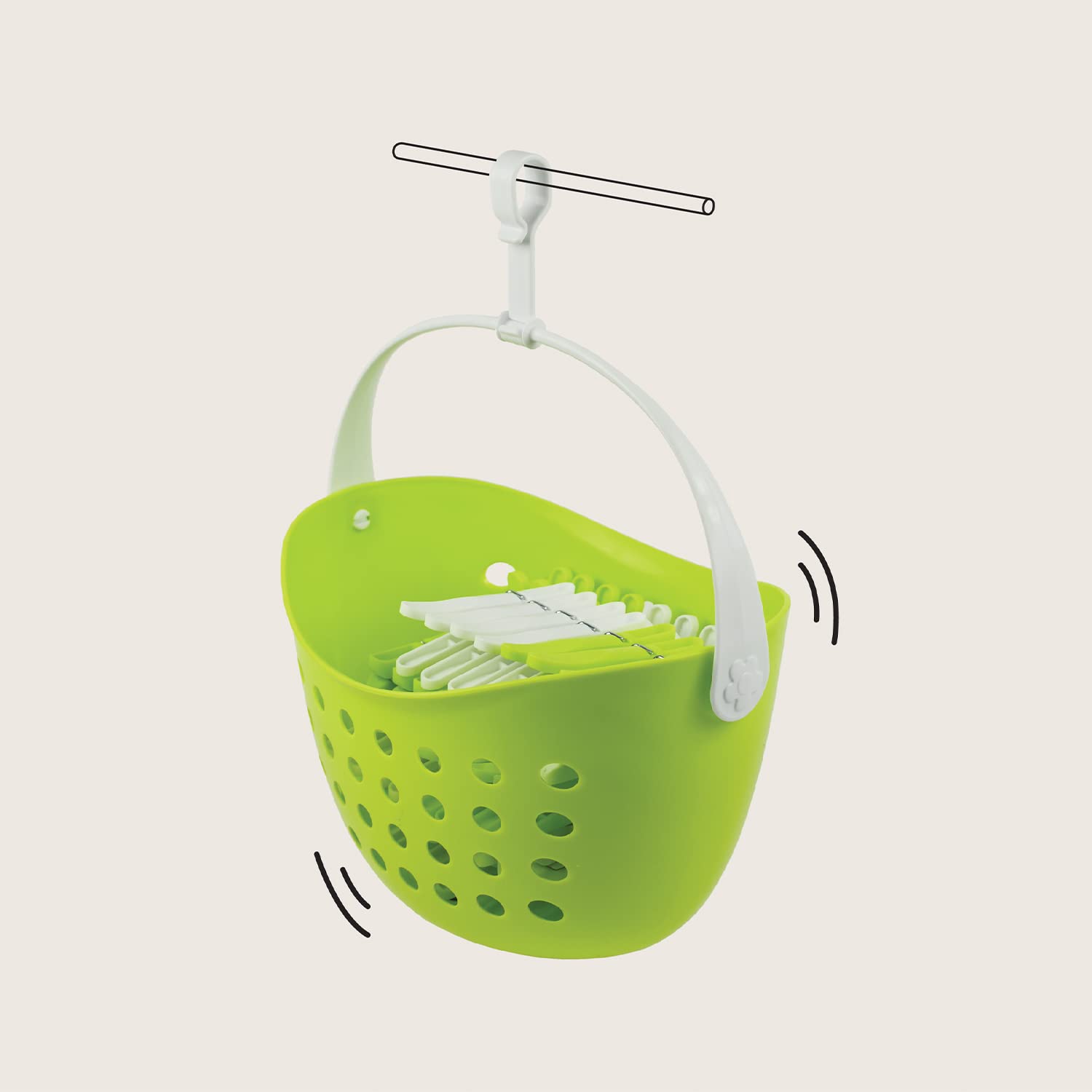Cesta con 48 Pinzas Antiglante Recicladas - Fabricación Francesa - Cesta Verde - Pinzas Surtidas (Verde y Blanco)