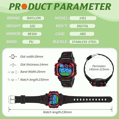 Image of Dayllon Kids Digital Watch,Boys Digital Outdoor Sport Waterproof Watch,with Calendar 12 /24H Alarm 7 Colorful Backlight Stopwatch Wristwatch for 3-15 Years Old