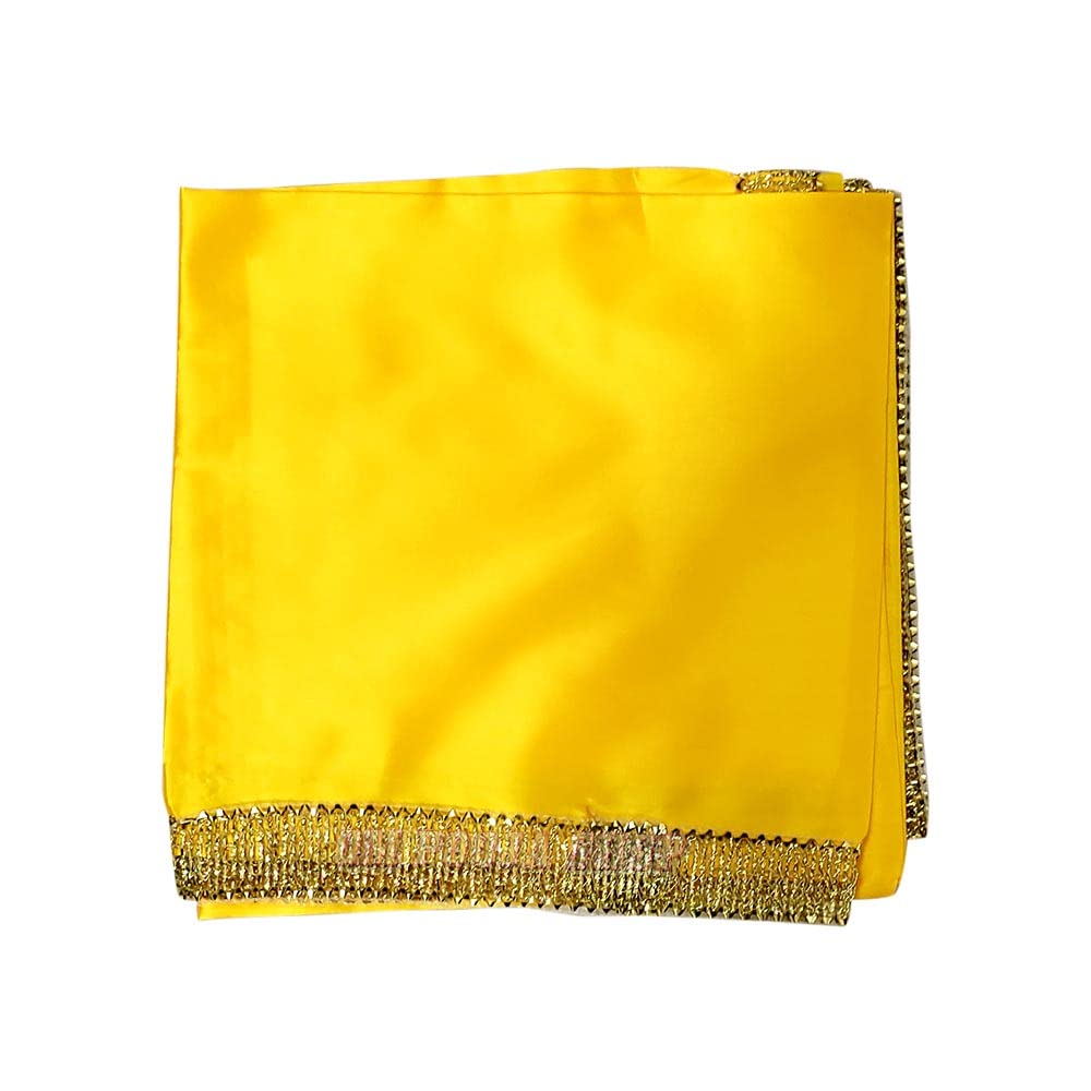 Om Pooja Shop Yellow Silk Satin Pooja Altar Cloth (Size: 1 Meter) | Diwali Pooja Satin Altar Cloth Mat for Puja Table, God Chowki Aasan, Temple, Mandir and Multipurpose Use (40 inch X 40 inch)