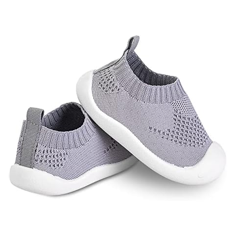 Pluatyep Baby Boy Girls Non-Skid Sock Shoes Indoor Slipper Fly Knitted Mesh Lightweight Sole Sneakers(Grey,13.5cm) Cover