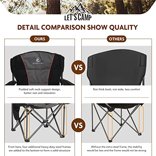 Let's Camp Folding Camping Chair Oversized Heavy Duty Padded Outdoor Chair With Cup Holder Storage And Cooler Bag, 450 Lbs Weight Capacity, Thicken 600D Oxford #TOP4