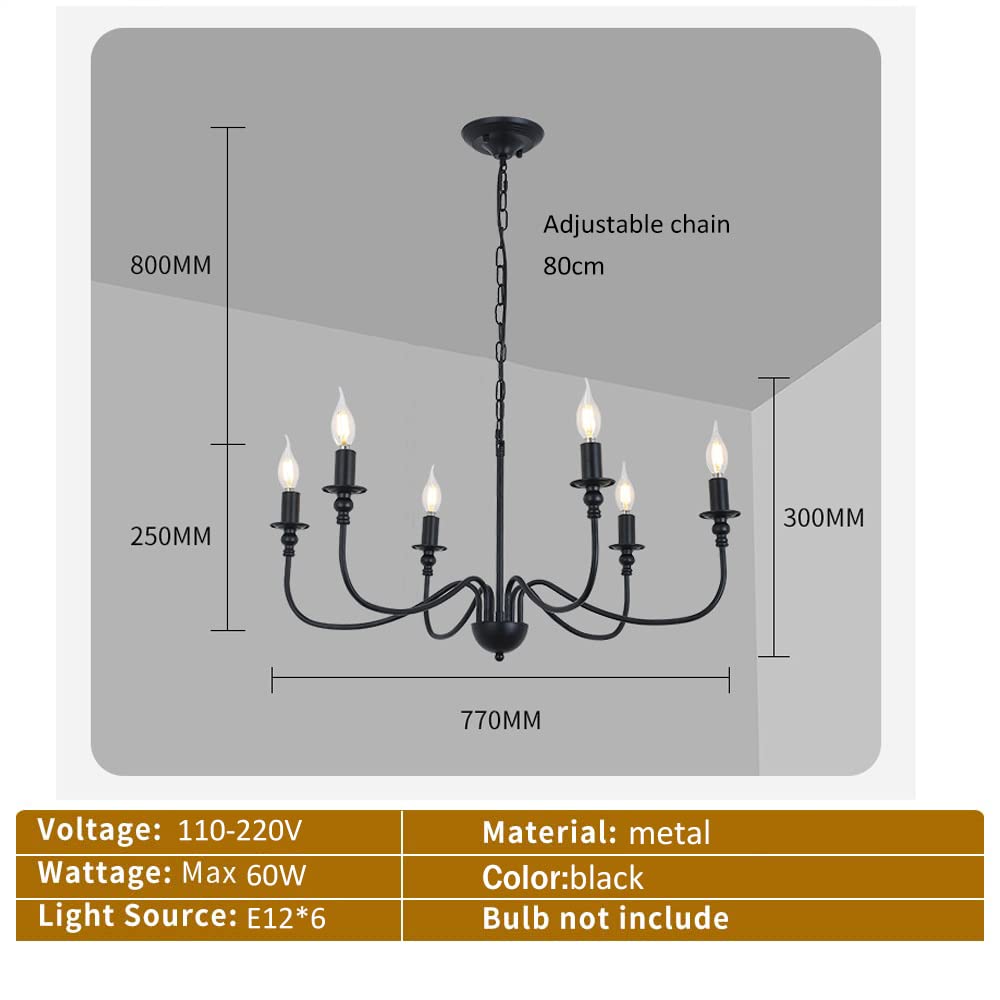 Lustre vintage en fer forgé à la main pour 6 - France