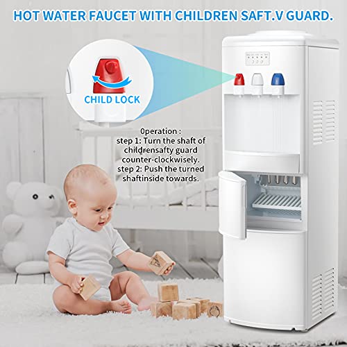 Antarctic Star 2-In-1 Water Cooler Dispenser With Built-In Ice Maker, Freestanding Hot Cold Top Loading Water Dispenser, 2, 3 Or 5 Gallon Bottle With Child Safety Lock (White) #TOP2