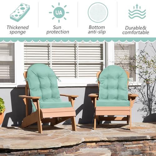 Image of Geelin 4 Pcs Outdoor Patio Chair Cushion Thick High Back Adirondack Chair Cushion Tufted Weather & Fade Resistant Anti-Slip Outside Rocking Chairs Pads with Ties 44 x 19 x 4 Inch (Light Green)