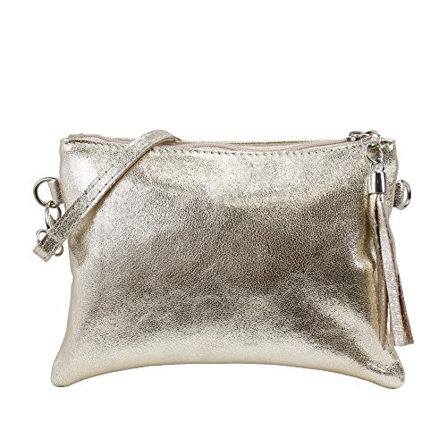 SH Leder Echtleder Umhängetasche Clutch kleine Tasche Abendtasche 22x15cm Anny G248 (Gold)