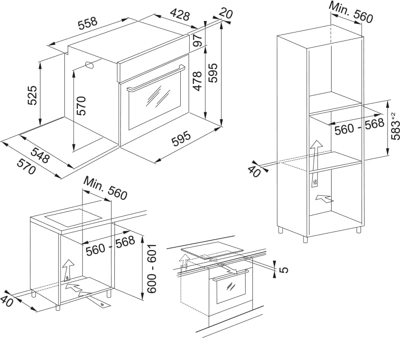 Diagrama d'instal·lació del forn Franke Smart PYRO FSM 97 P