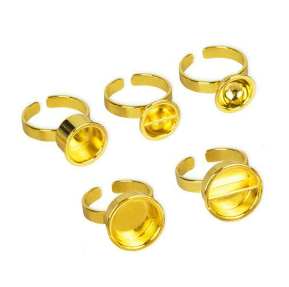 HOTWE Ink Ring Cups, Pigment Cap Alloy Rings for Microblading Semi Permanent Makeup, Inks Glue Matel Cups Holder for Eyelash Eyeliner Eyebrow Body Tattooing Supplies 5pcs 5 styles (Golden)