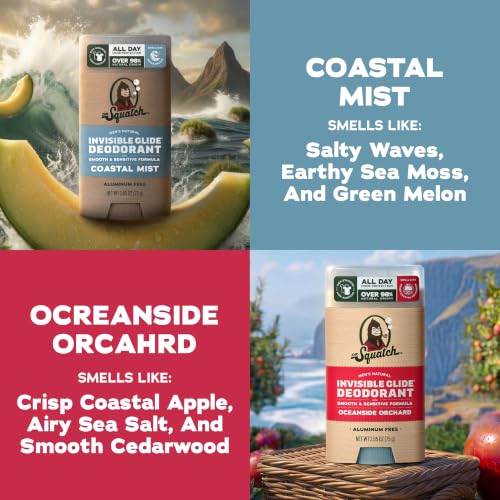 Dr. Squatch Invisible Glide Natural Deodorant Men, Aluminum Free (2-Pack) | All Day Odor Protection, Smooth Glide, No Stains, Men’s Deodorant (Coastal Mist & Oceanside Orchard) - image 3
