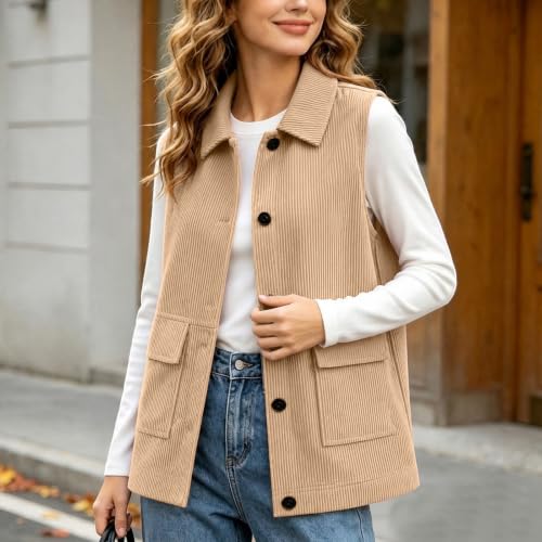 Corduroy Vest Women Sleeveless Turn Down Collar Button Up Waistcoat - image 3