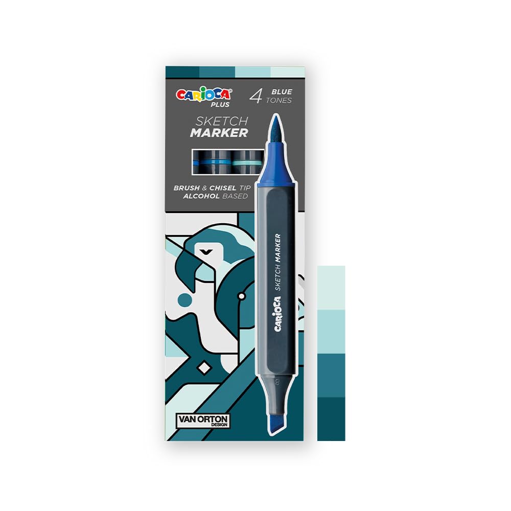 CARIOCA Colori Plus Sketch Marker Blue Markers Dual Tip Chisel-Brush, Alcohol-Based Ink, Light Smell, Quick Drying (Box of 4 Blue Acrylic Markers)