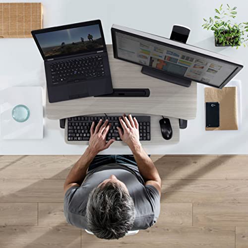 Image of Ergotron - WorkFit-Z Mini Small Standing Desk Converter, Laptop Sit Stand Desk Riser for Tabletops and Home Office - 31 Inch Width, Grey Woodgrain