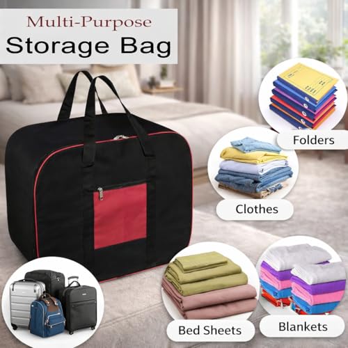 Image of RADIANT Nylon Big Underbed Storage Bag Moisture Proof Cloth Organiser with Zippered Closure and Handle(BlackRed, 54x46x28cm) (Rectangular) (Pack of 5)