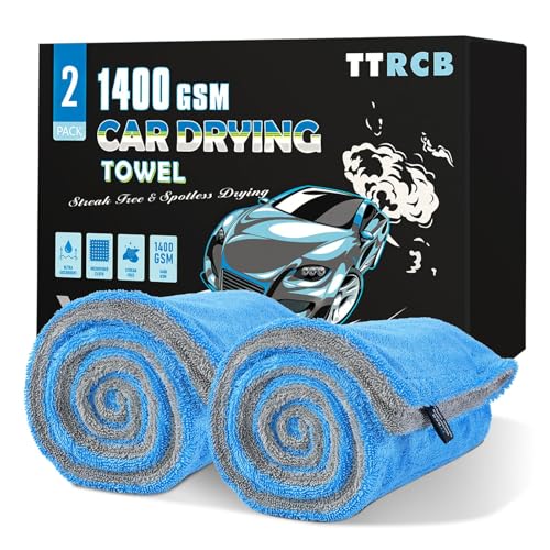 TTRCB 2 Pack Car Drying Towels (48 x 24) Extra Large Microfiber Towels for Cars 1400 GSM Ultra-Absorbent Streak Free Double Twisted-Loop Drying Towels Car Detailing for SUV RV Trucks