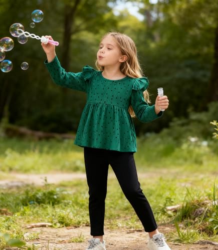 Image of Toddler Girl Clothes Ruffle Long Sleeve Heart Print Tops and Pants 2PC Little Girl Winter Outfits Size (4-7T)