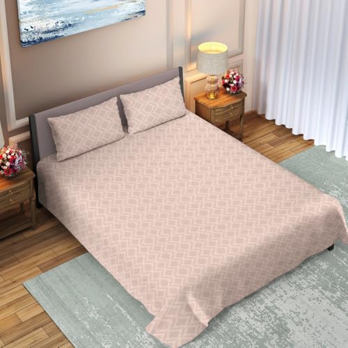Image of Dream Living Embossed Double Bedsheet with 2 Pillow Covers | 120 GSM | 220x250 Cm | Beige