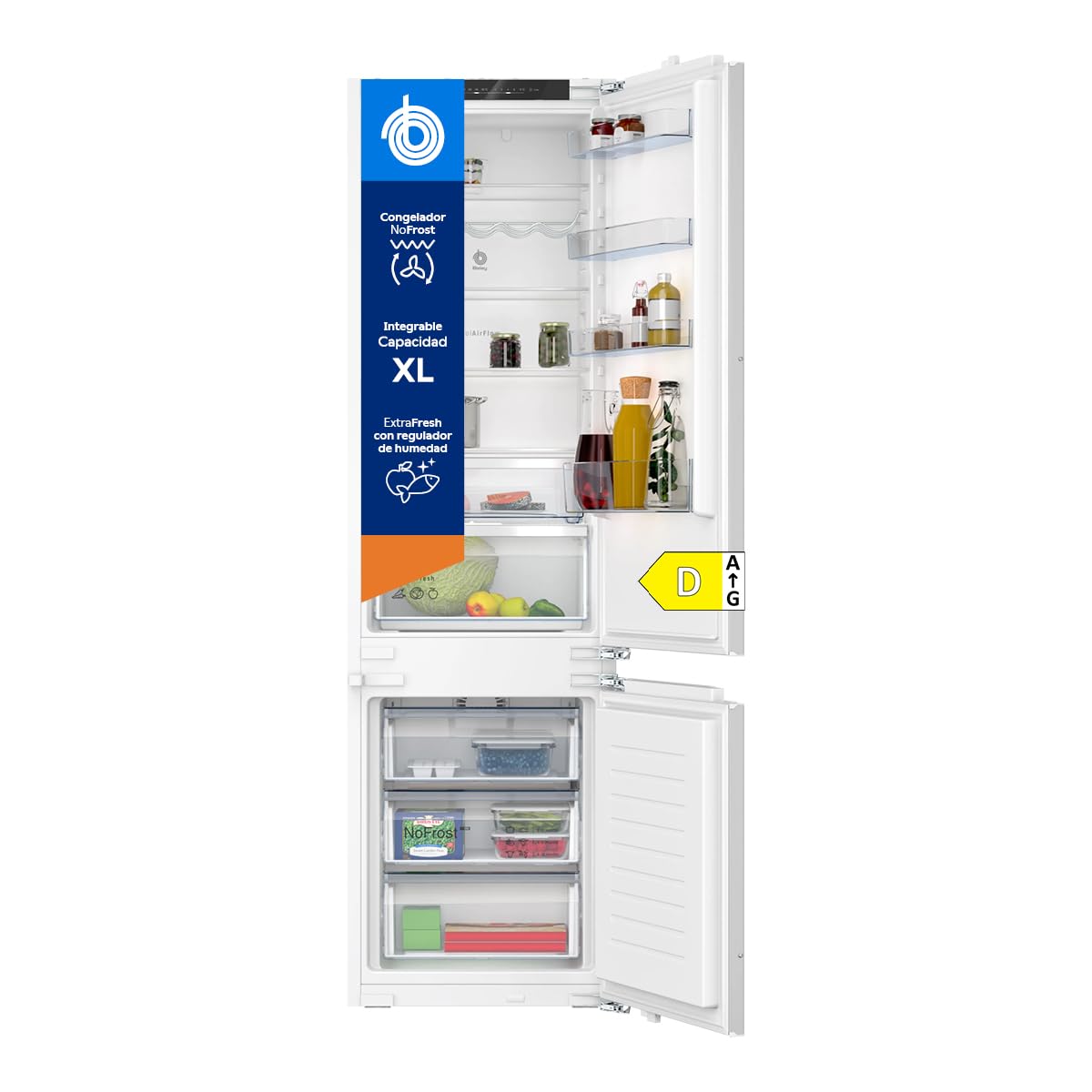 Balay - Frigorífico Combi, Integrable, Puerta fija, NoFrost, 290 litros, ExtraFresh, 3KID834F