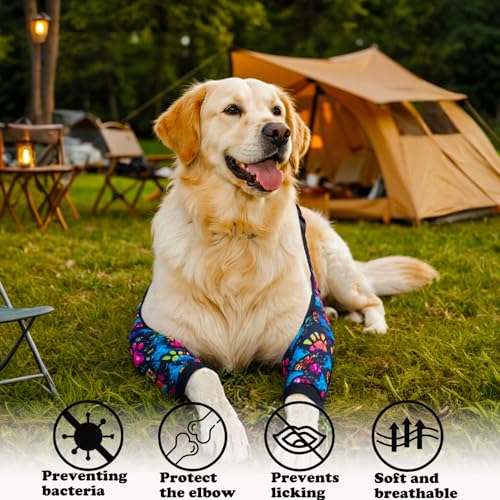 Image of Dog Elbow Wraps Knee Protector Pads Elbow Callus Treatment Sleeve for Wounds Front Legs Prevent Licking for Medium Large Dogs XL,Footprint