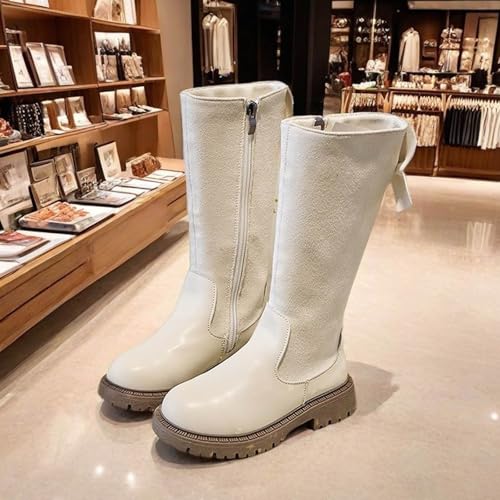 Girls Kids Boots Warm Fashion Knee High Booties Round Toe Chunky Low Heel Shoes with Side Zipper3