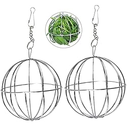 Dispensador De Comida Para Cobayas Molyorch 2 Piezas Bolas Heno Alimentador, Inoxidable Comedero Conejo, Dispensador de Alimentos Hámster, para Alimentar Conejos, Cobayas, Chinchillas, Hamsters (Plata)