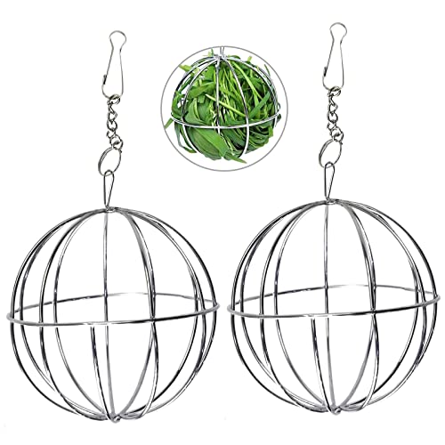 Molyorch 2 Pièces Boule de Foin Animaux, Lapin Alimentation Boule, Pet Herbe Boule Acier Inoxydable, pour L'alimentation des Lapins, Cobayes, Hamsters (Argent)