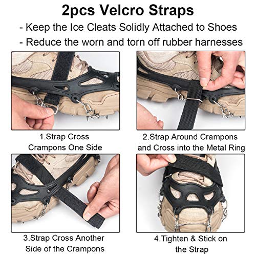 Crampons Ice Cleats Traction Snow Grips for Boots Shoes Women Men Kids Anti Slip 19 Stainless Steel Spikes Safe Protect for Hiking Fishing Walking Climbing Mountaineering M Size