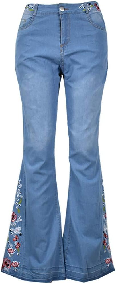 Gothic Floral Print High Waist Pants - Bell Bottoms Hippie Pants Y2K Jeans for Women