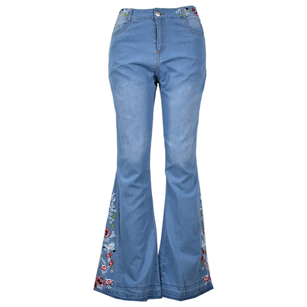 Lxitoler Women Bell Bottom Embroidered Gothic Floral Print Bootcut Western Jeans: X-Small 02-light Blue