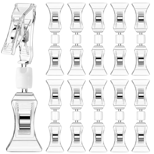 TINSKY 50 Pcs Clear Double Sided Display Sign Clip Small Plastic Rotatable Merchandise Sign Clip Holder for Supermarket, Retail Store, Business, Office