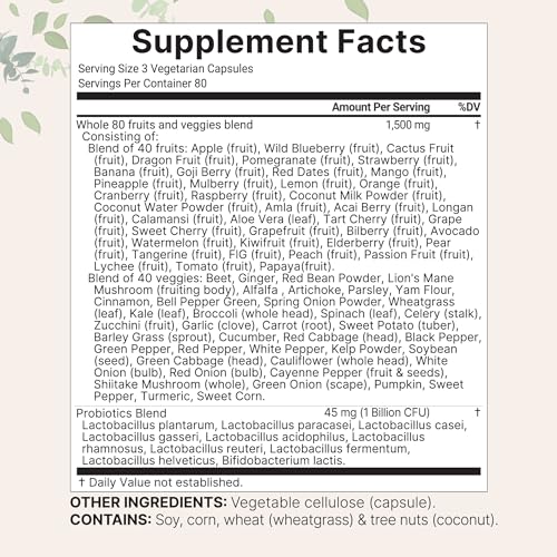 image for Micro Ingredients Fruit and Veggies Supplement with Probiotics, 240 Ve