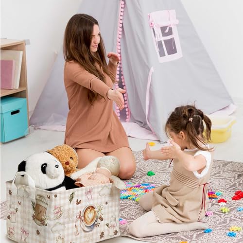 Image of A Baby Is Brewing Baby Shower Decorations,Pink Coffee Storage Baskets,Coffee Nursery Decor,Large Square Canvas Laundry Hamper With A Waterproof PE Coating, Foldable Kids Toy Clothes Bins for Bedroom