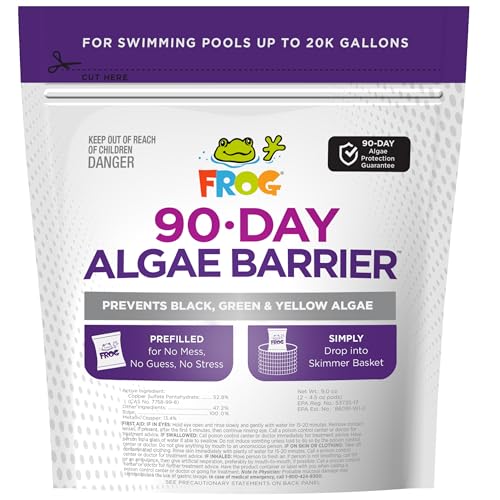 FROG 90-Day Algae Barrier - Dry Formula Algaecide Prevents Black Green and Yellow Algae for Pools up to 20 000 Gallons - Pool Maintenance & Algae Prevention - 2 Pods