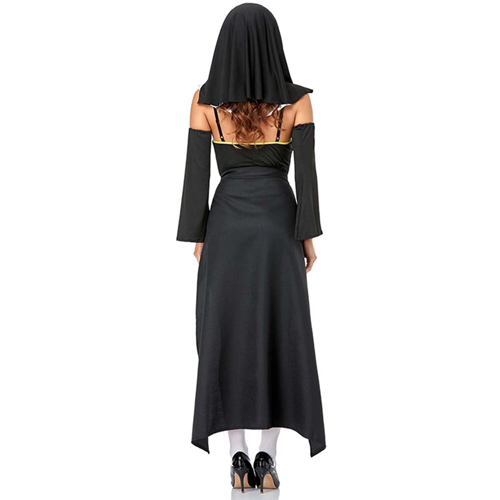 Conjunto De Accesorios De Disfraces De La Monja De Halloween para Mujer, Guantes, Calcetines del Muslo De La Rodilla para El Traje De Carnaval De Cosplay,Negro,XL