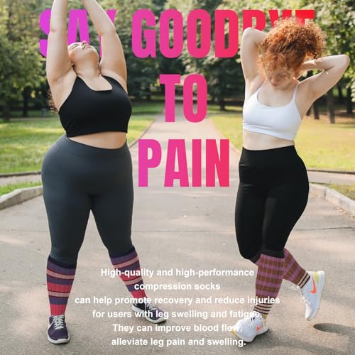 Image of Cerpite Plus Size Compression Socks 20-30 mmHg for Women & Men, Extra Wide Calf Compression Socks, Cushioned Breathable Support for Nurses, Travel, Running & Long Standing