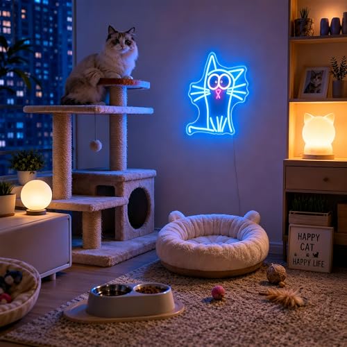 Image of Neon Sign, Cat Neon Signs for Wall Decor - Dimmable LED Signs for Bedroom, Kids Room, Living room, Home Decor - USB Powered Light Up Sign Decorations Gift