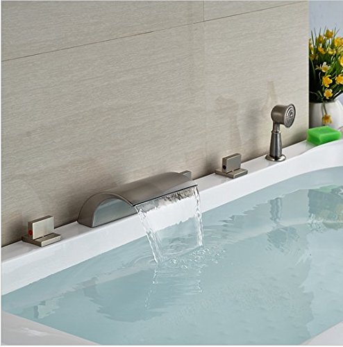 Robinet cascade baignoire nickel brossé anti-trace avec douchette spray