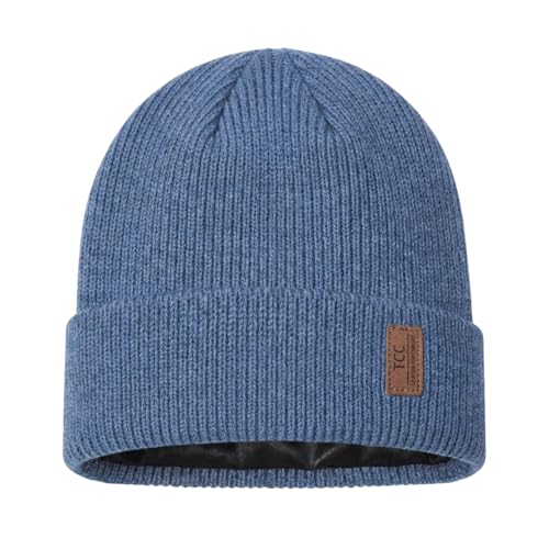 Beanie Fleece Lined Soft for Men Women | Winter Hats Warm Double Layered Stylish Knited Cuffed Plain Beanie Skull Cap - Blue